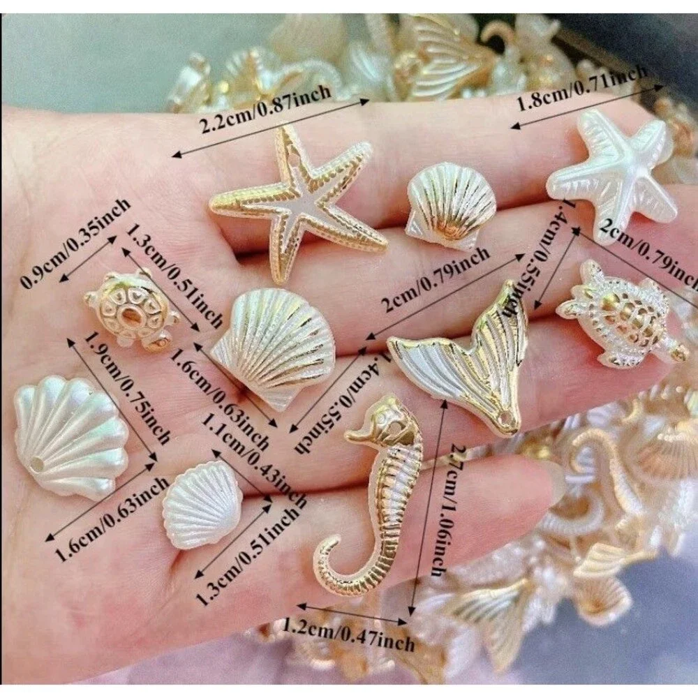 30Pc Ocean & Beach Gold Charms, Assorted Seashell, Fish, Starfish & Sea Animal